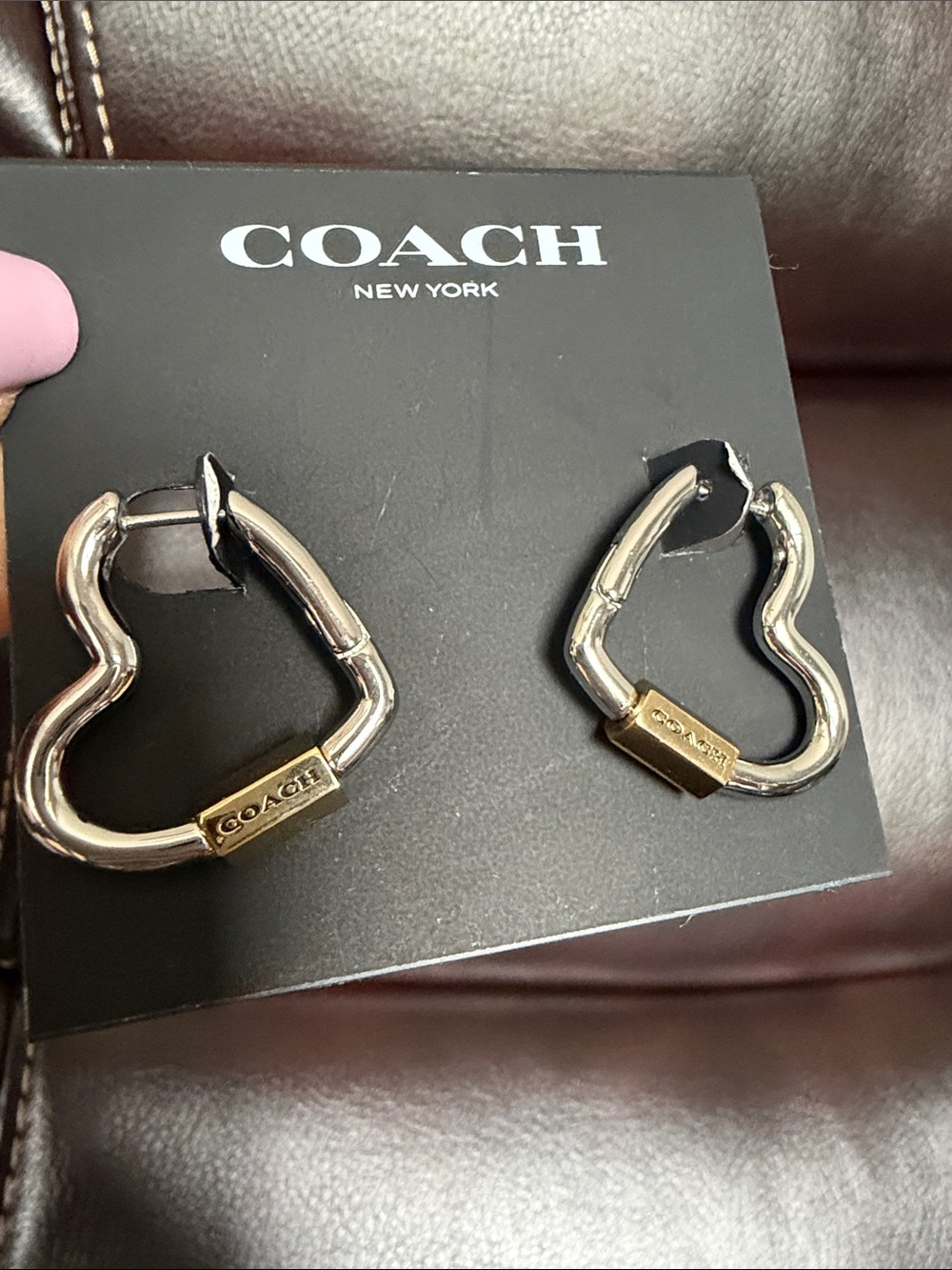 NWT COACH 2024 collection  Silver-Tone Heart Hoop Earrings with Gold Plaque - Picture 7 of 8
